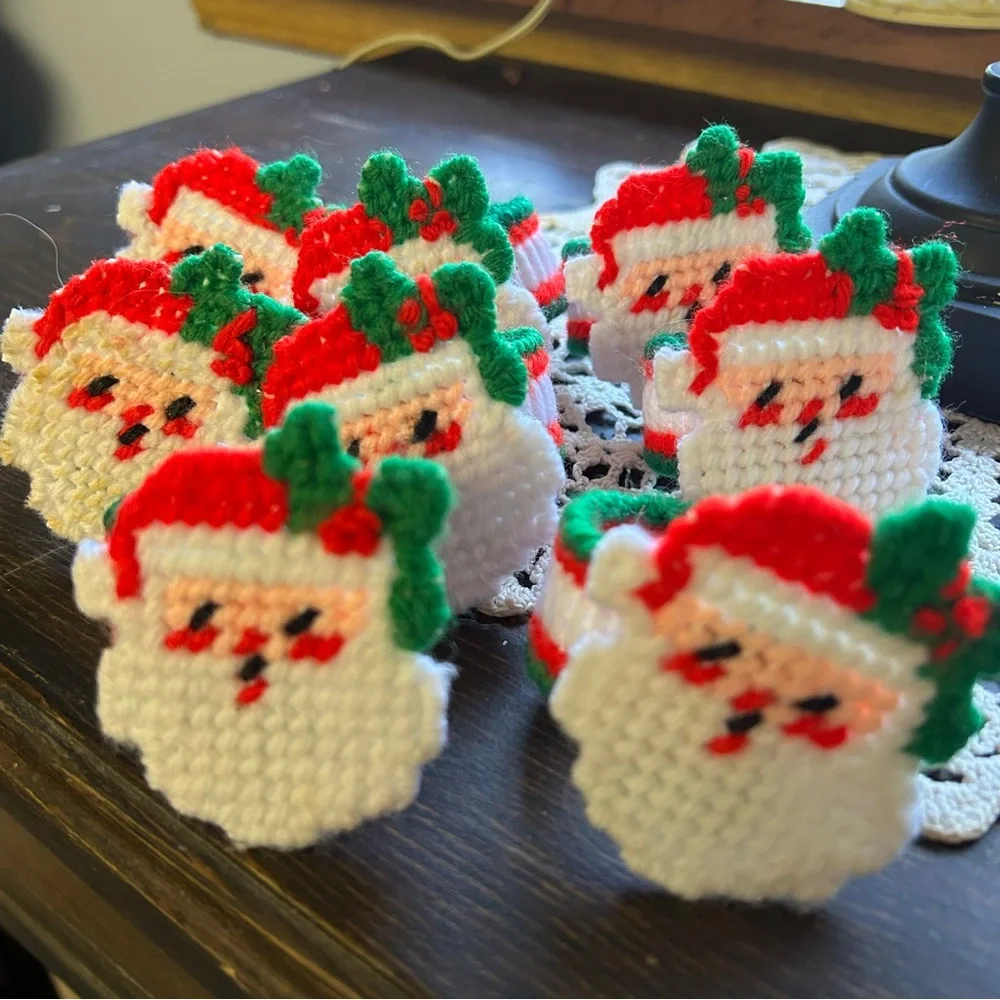 Vintage Christmas Santa napkin ring set of 8